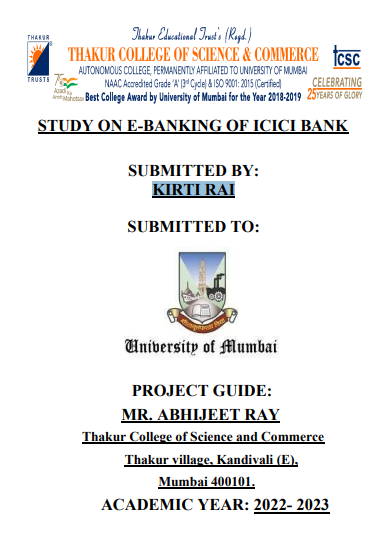 STUDY ON E-BANKING OF ICICI BANK